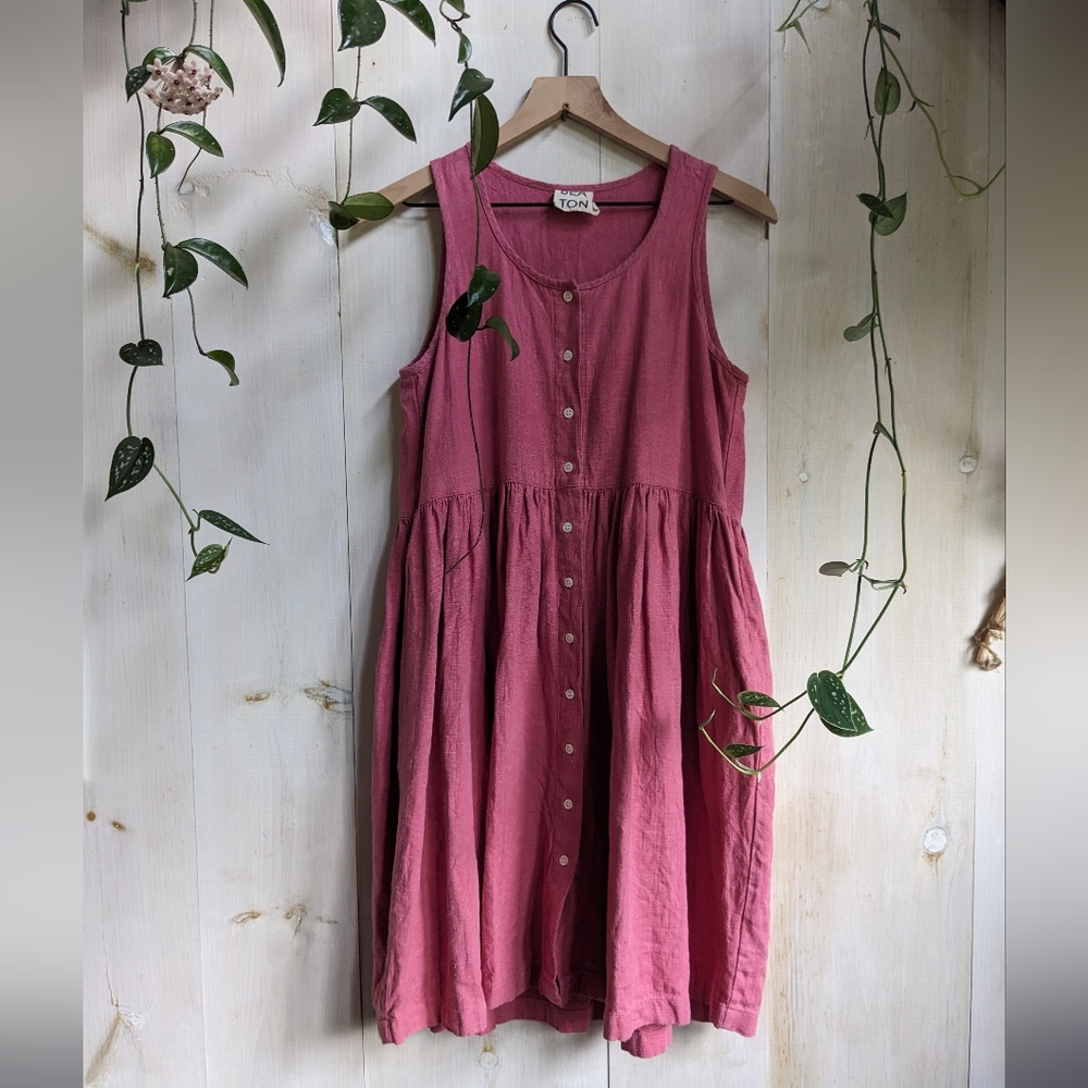 Beaton linen gather dress small salmonberry